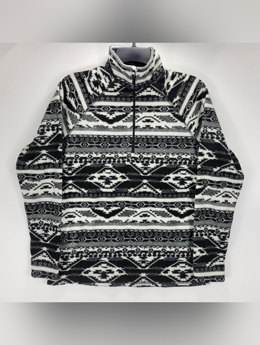 Eddie Bauer Aztec Fleece Quarter Zip Jacket Women Small Black White Outdoor Hike